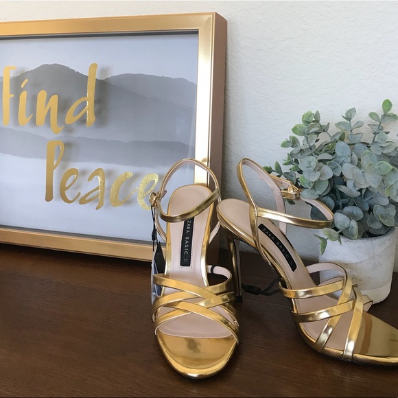 Zara Gold Strappy Heels - Picture 2 of 7